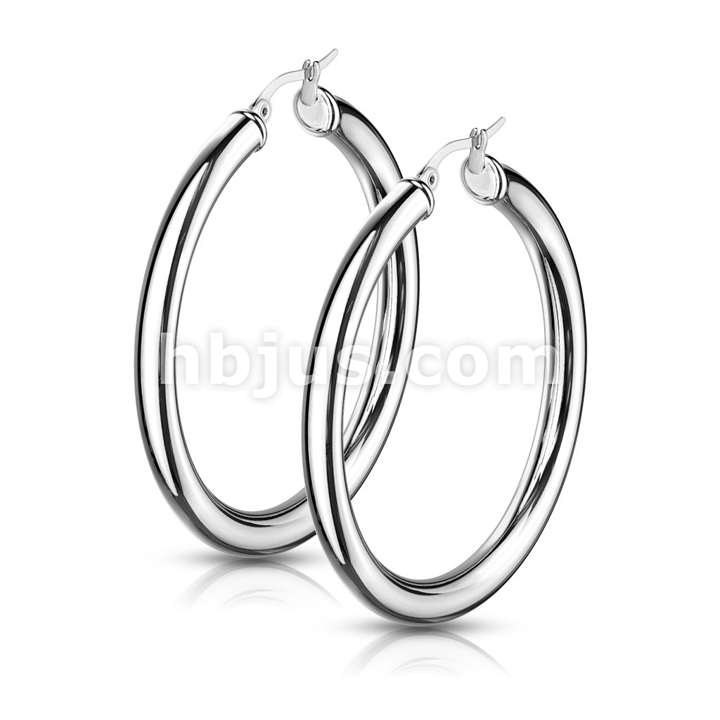 316L Surgical Steel Pair of Thick Hollow Stainless Steel Hoop Earrings - Image 3
