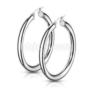 316L Surgical Steel Pair of Thick Hollow Stainless Steel Hoop Earrings - Image 3