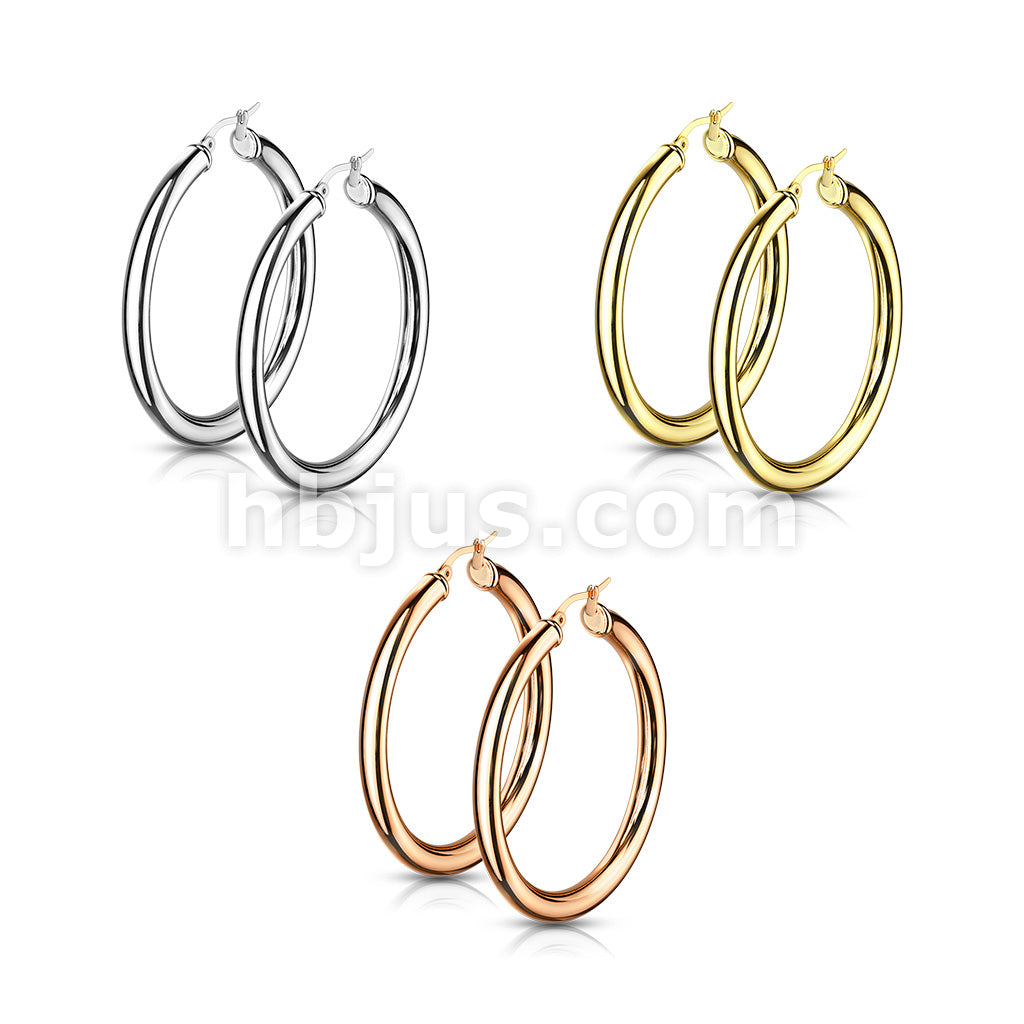 316L Surgical Steel Pair of Thick Hollow Stainless Steel Hoop Earrings - Image 7