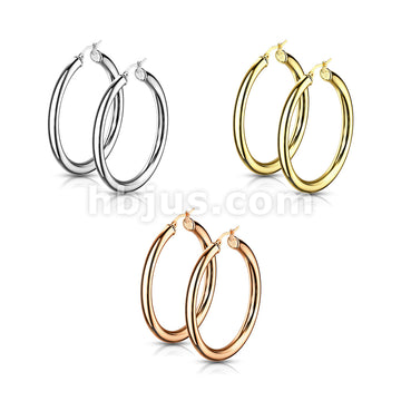 316L Surgical Steel Pair of Thick Hollow Stainless Steel Hoop Earrings - Image 7