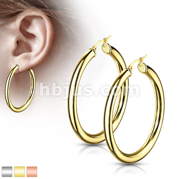 316L Surgical Steel Pair of Thick Hollow Stainless Steel Hoop Earrings - Image 2