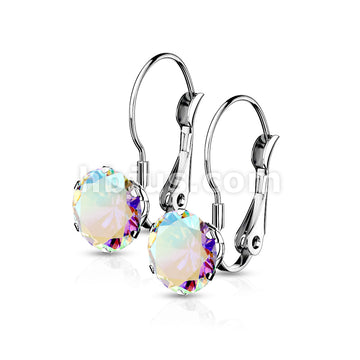 316L Surgical Steel Pair of Prong Set Roun CZ Lever Back Stainless... - Image 3