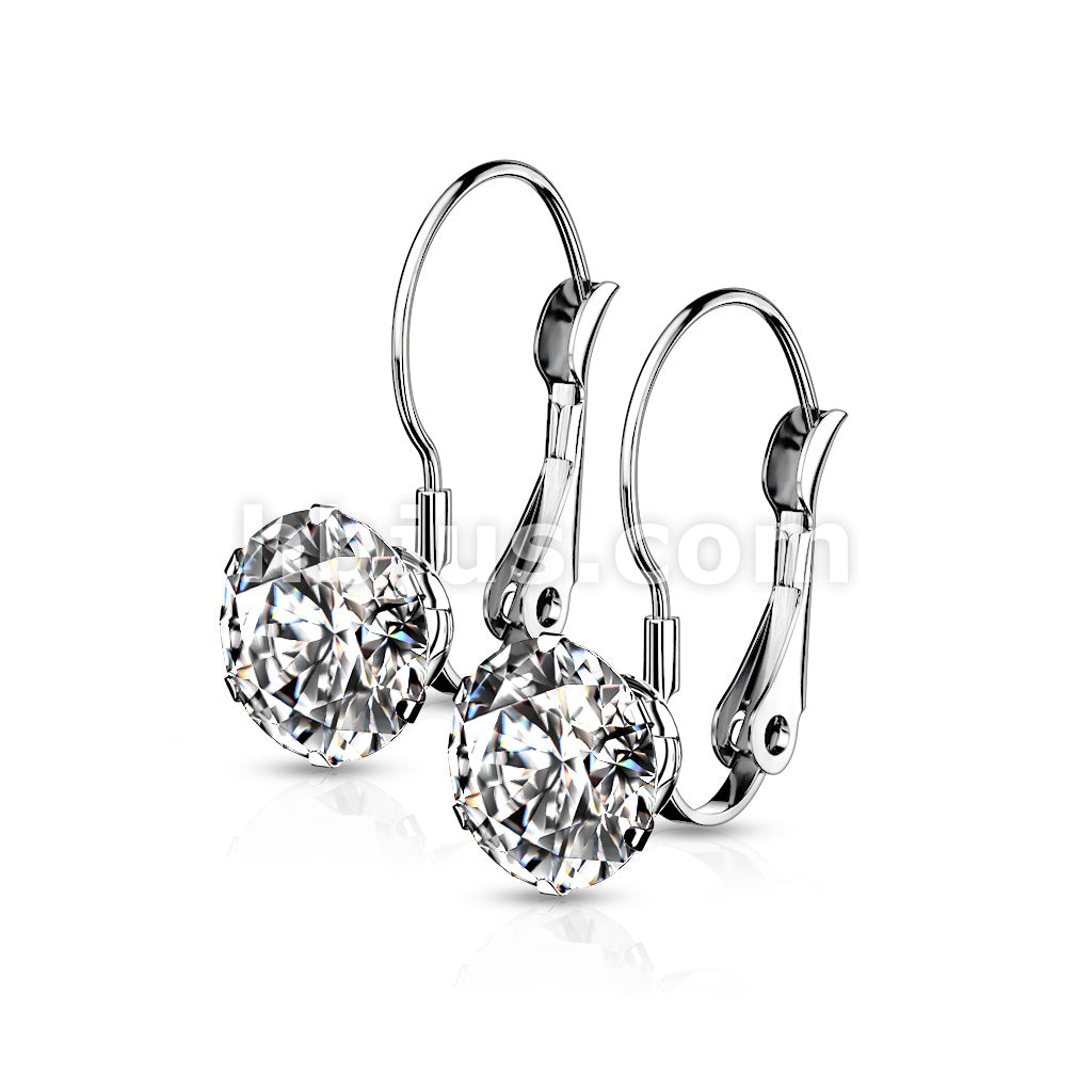316L Surgical Steel Pair of Prong Set Roun CZ Lever Back Stainless... - Image 4
