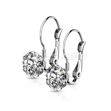 316L Surgical Steel Pair of Prong Set Roun CZ Lever Back Stainless... - Image 4