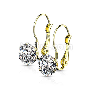 316L Surgical Steel Pair of Prong Set Roun CZ Lever Back Stainless... - Image 5
