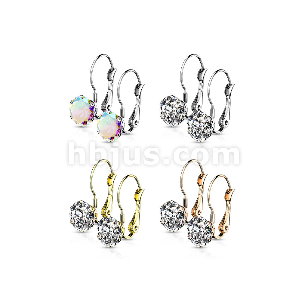 316L Surgical Steel Pair of Prong Set Roun CZ Lever Back Stainless... - Image 8