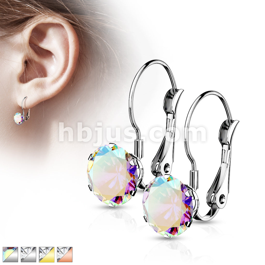 316L Surgical Steel Pair of Prong Set Roun CZ Lever Back Stainless... - Image 2