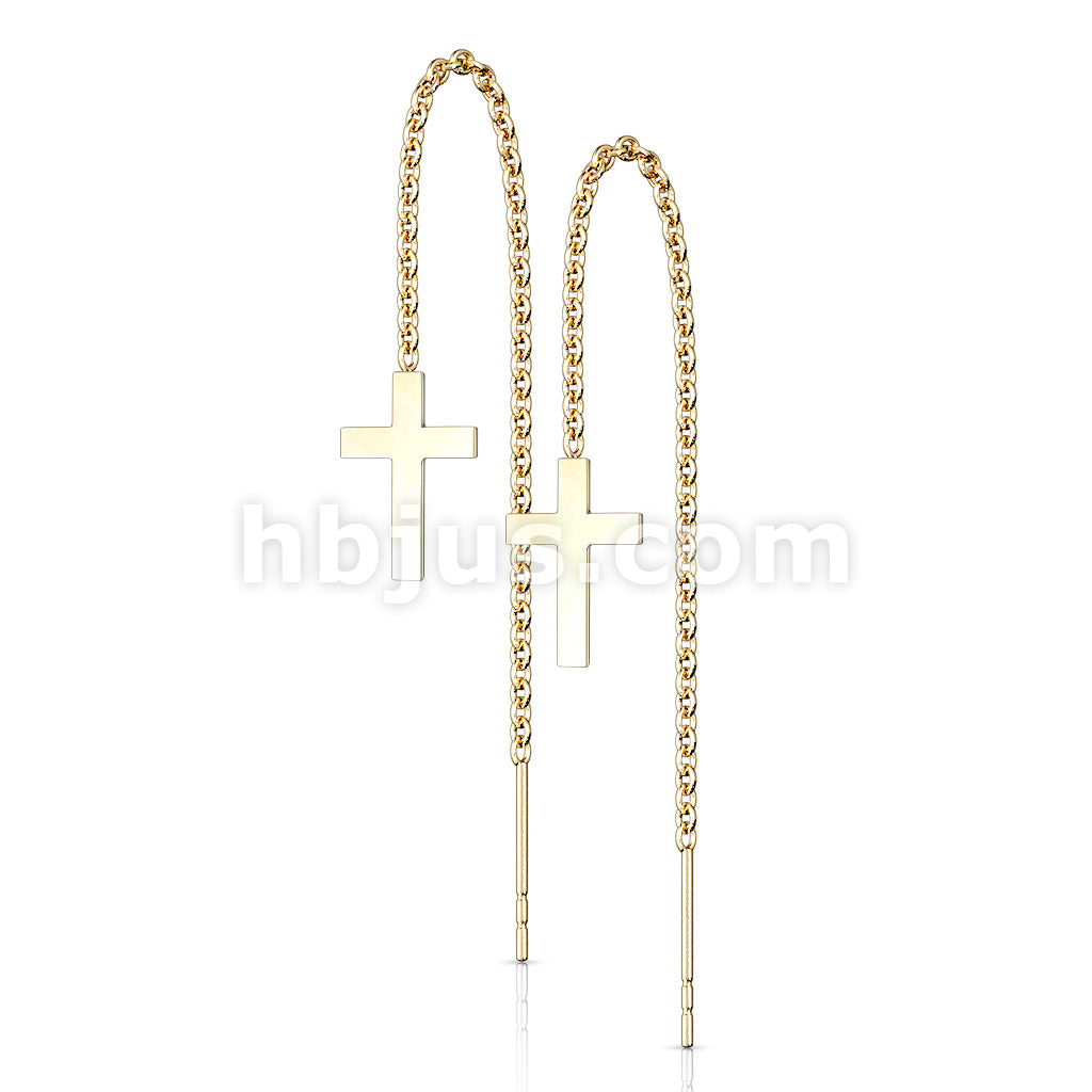 Pair of 316L Stainless Steel Earrings Chain Linked Cross and Post. - Image 3