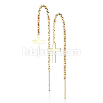 Pair of 316L Stainless Steel Earrings Chain Linked Cross and Post. - Image 3