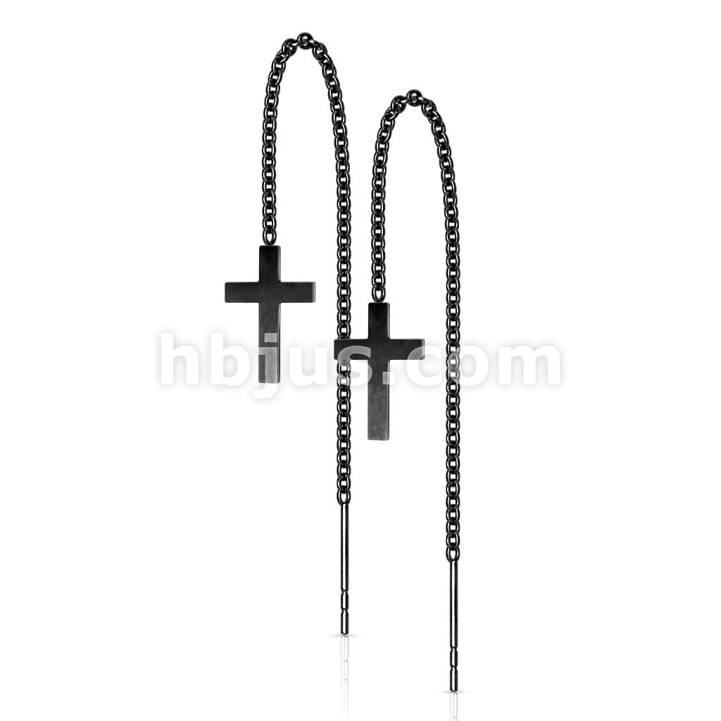 Pair of 316L Stainless Steel Earrings Chain Linked Cross and Post. - Image 4