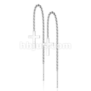 Pair of 316L Stainless Steel Earrings Chain Linked Cross and Post. - Image 6