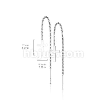 Pair of 316L Stainless Steel Earrings Chain Linked Cross and Post. - Image 7