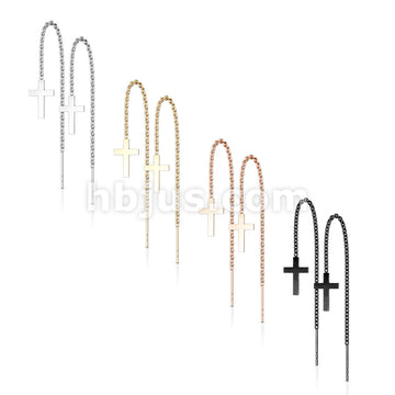 Pair of 316L Stainless Steel Earrings Chain Linked Cross and Post. - Image 8