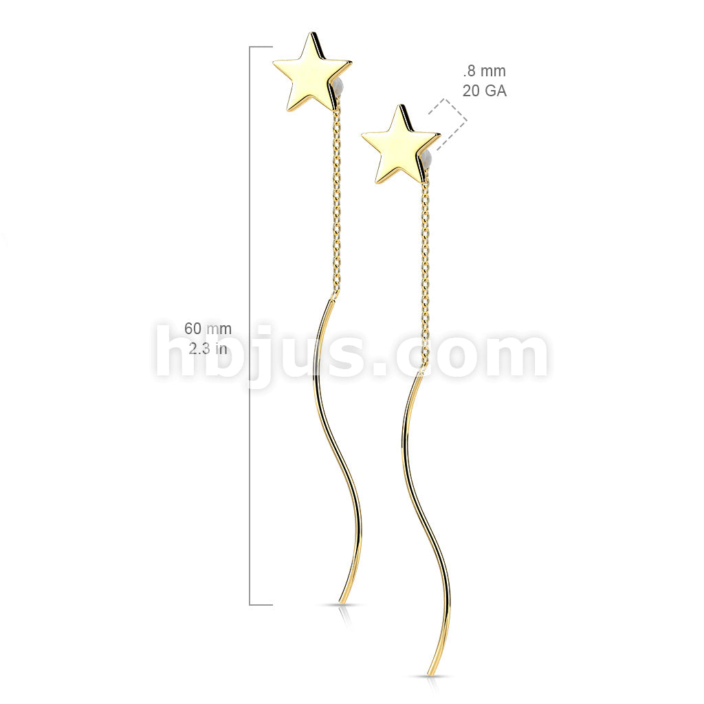 Pair of 316L Surgical Steel Star Threader Earrings With Wave Dangle - Image 6