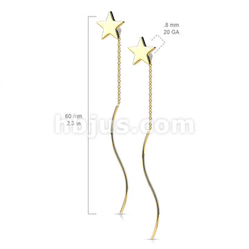 Pair of 316L Surgical Steel Star Threader Earrings With Wave Dangle - Image 6