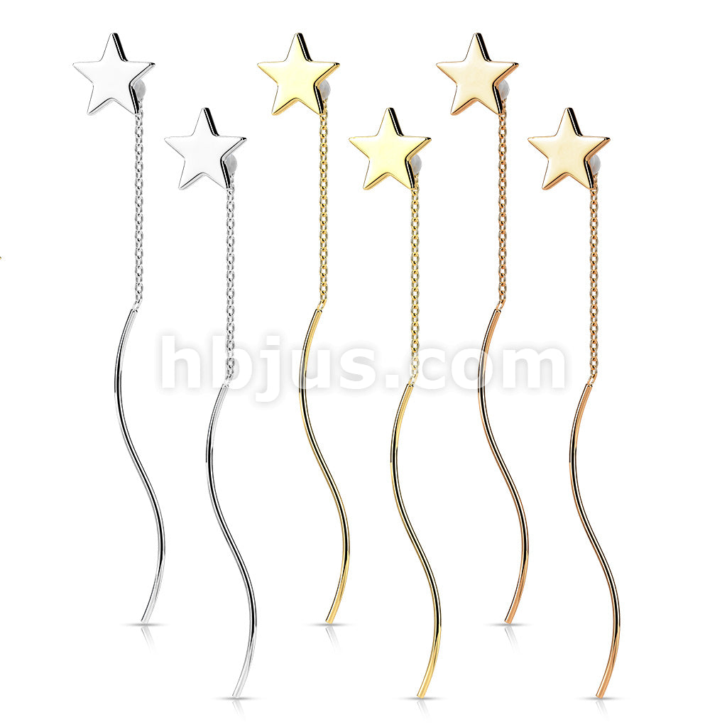 Pair of 316L Surgical Steel Star Threader Earrings With Wave Dangle - Image 7