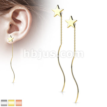 Pair of 316L Surgical Steel Star Threader Earrings With Wave Dangle - Image 2