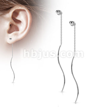 Pair of 316L Surgical Steel Ball Threader Earrings With Wave Dangle - Image 3