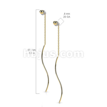 Pair of 316L Surgical Steel Ball Threader Earrings With Wave Dangle - Image 6