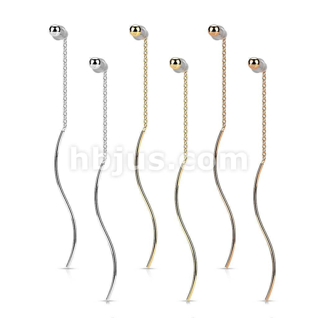 Pair of 316L Surgical Steel Ball Threader Earrings With Wave Dangle - Image 7
