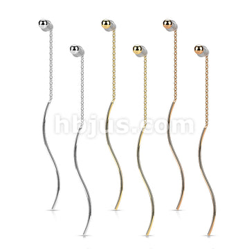 Pair of 316L Surgical Steel Ball Threader Earrings With Wave Dangle - Image 7