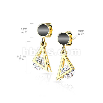 Pair of 316L Surgical Steel Stud Earrings Black Enamel Filled Circle With Dangling Triangle and Enclosed CZ - Image 5