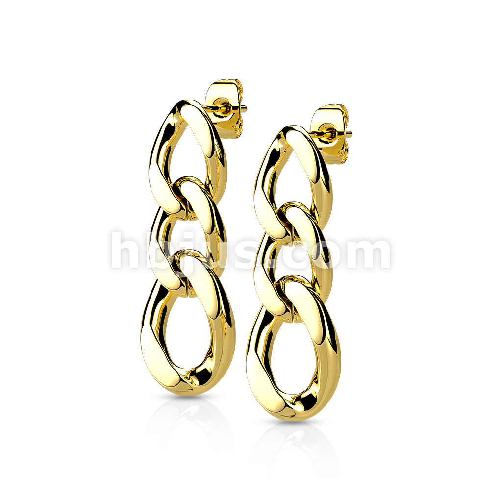 316L Surgical Steel Pair of 316L Chain Link Dangle StudEarrings - Image 3