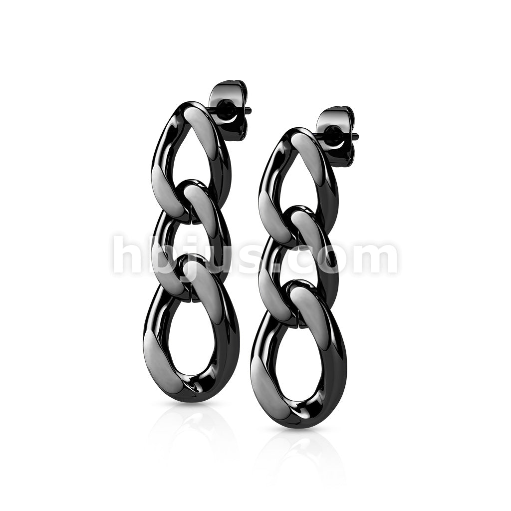 316L Surgical Steel Pair of 316L Chain Link Dangle StudEarrings - Image 4