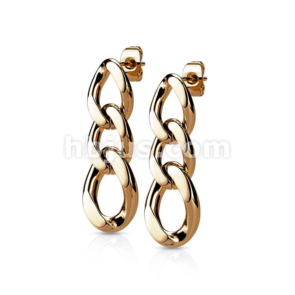 316L Surgical Steel Pair of 316L Chain Link Dangle StudEarrings - Image 5