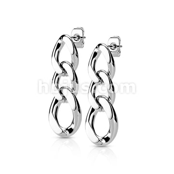 316L Surgical Steel Pair of 316L Chain Link Dangle StudEarrings - Image 6