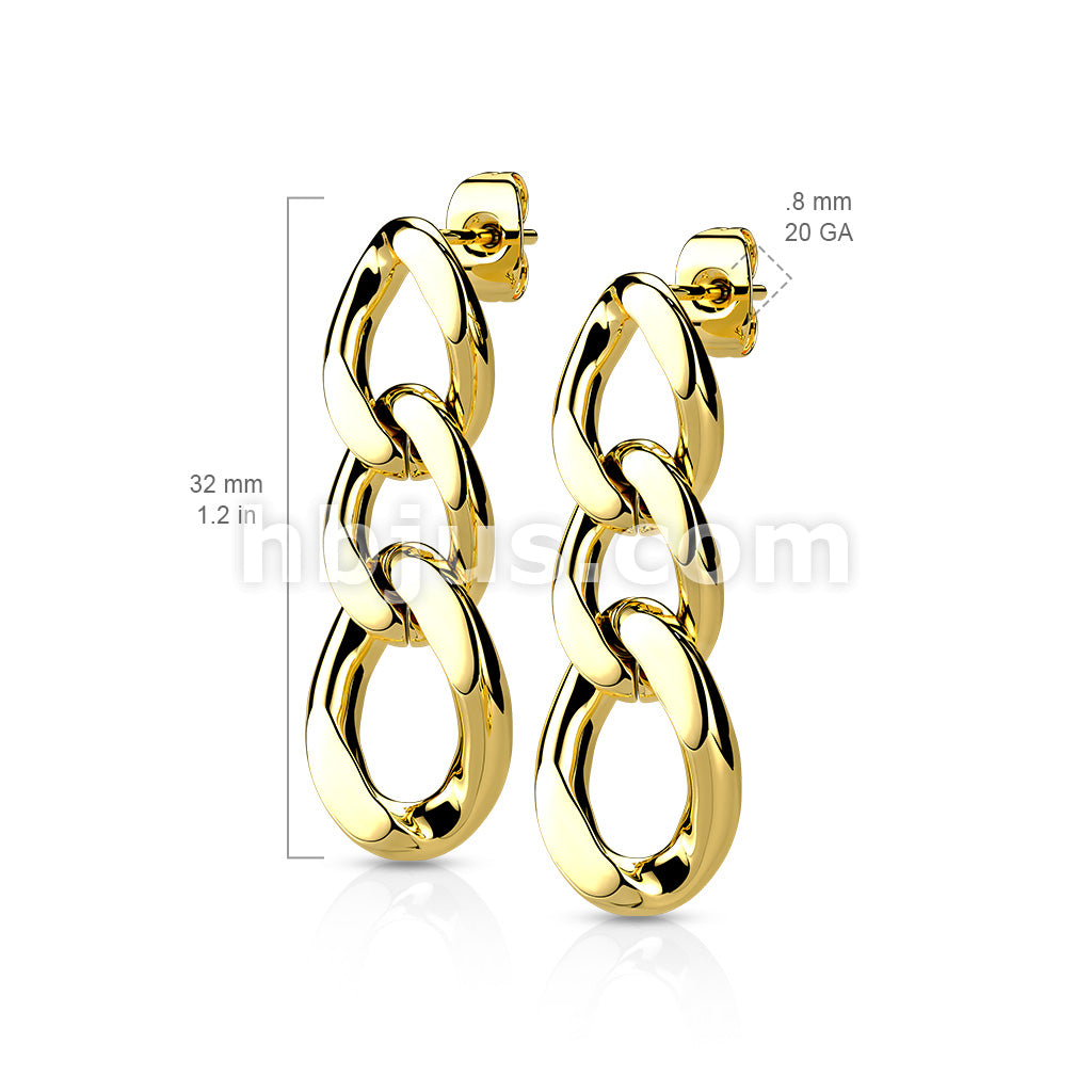 316L Surgical Steel Pair of 316L Chain Link Dangle StudEarrings - Image 7