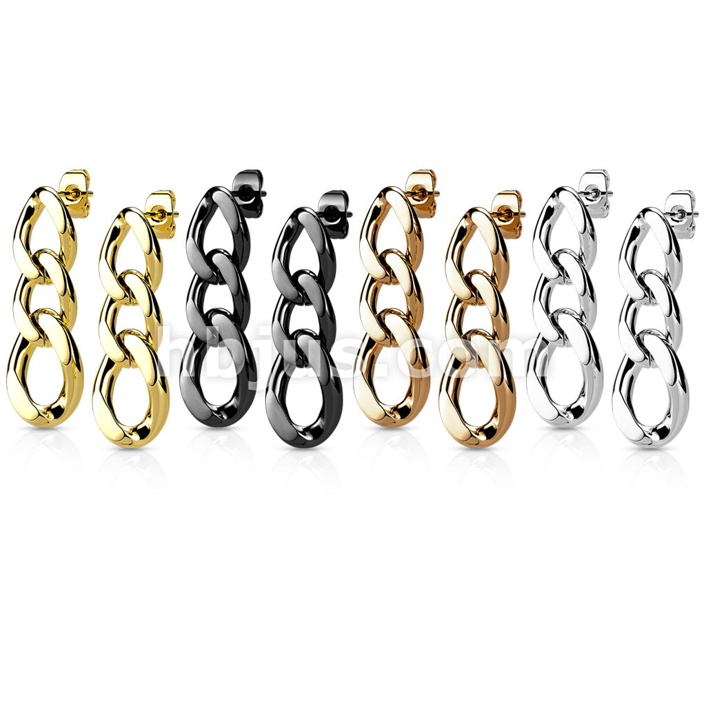 316L Surgical Steel Pair of 316L Chain Link Dangle StudEarrings - Image 8