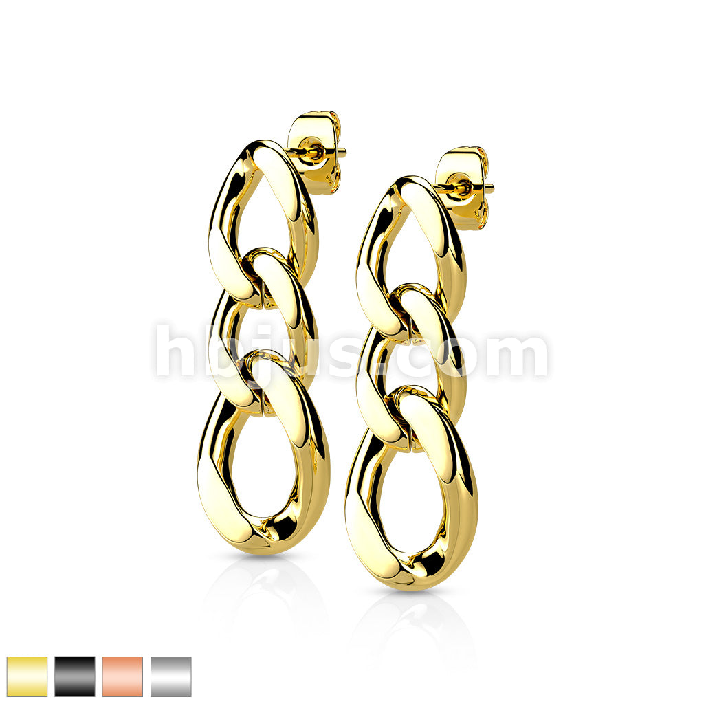 316L Surgical Steel Pair of 316L Chain Link Dangle StudEarrings - Image 2