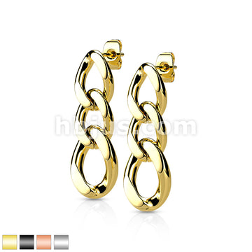 316L Surgical Steel Pair of 316L Chain Link Dangle StudEarrings - Image 2