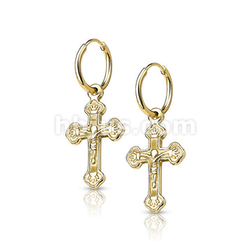 Pair of 316L Surgical Steel Hoop Earrings with Cross Dangle - Image 3