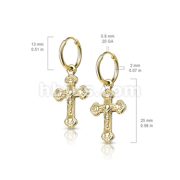 Pair of 316L Surgical Steel Hoop Earrings with Cross Dangle - Image 5