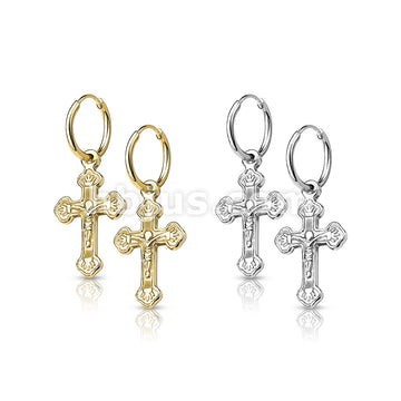 Pair of 316L Surgical Steel Hoop Earrings with Cross Dangle - Image 6