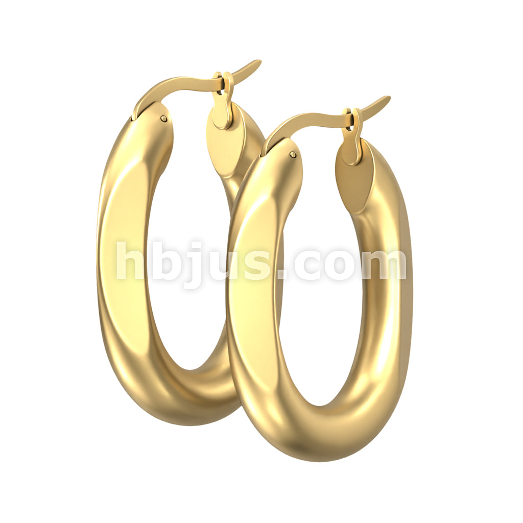 316L Surgical Steel Pair of 316L Stainless Steel Oval Hoop Earrings - Image 2