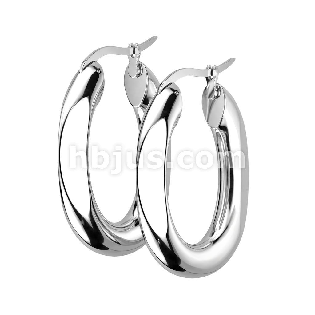 316L Surgical Steel Pair of 316L Stainless Steel Oval Hoop Earrings - Image 3