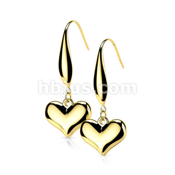 Pair of 316L Stainless Steel Heart Dangle Hook Earrings - Image 3