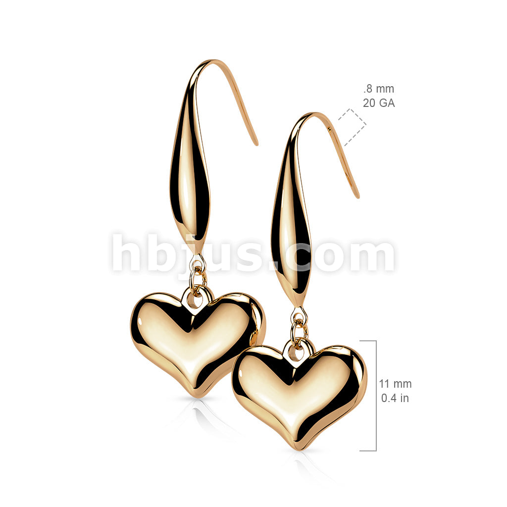 Pair of 316L Stainless Steel Heart Dangle Hook Earrings - Image 6