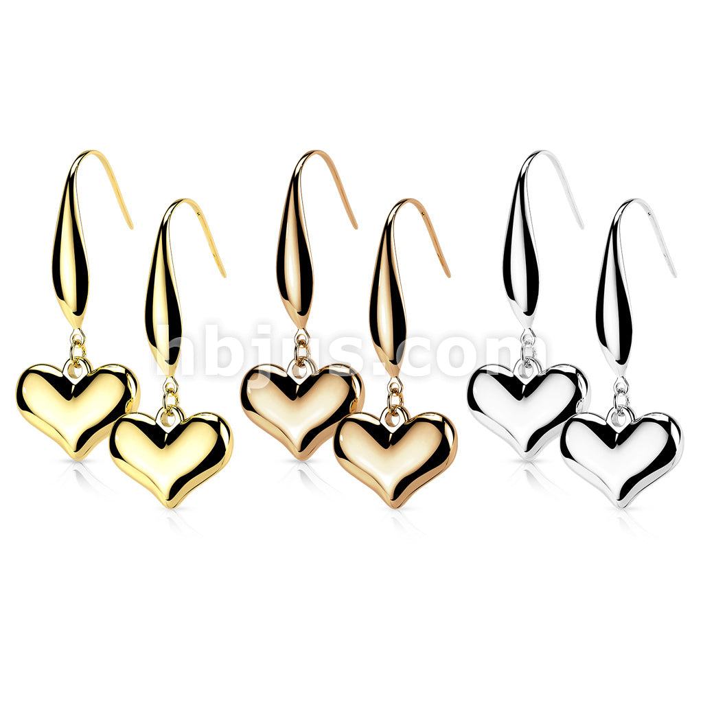 Pair of 316L Stainless Steel Heart Dangle Hook Earrings - Image 7