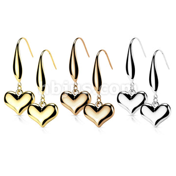 Pair of 316L Stainless Steel Heart Dangle Hook Earrings - Image 7