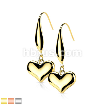 Pair of 316L Stainless Steel Heart Dangle Hook Earrings - Image 2