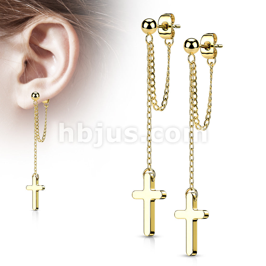 Pair of 316L Surgical Steel Ball Stud Earrings with Chain Link and... - Image 3