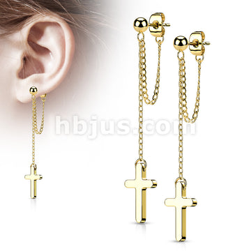 Pair of 316L Surgical Steel Ball Stud Earrings with Chain Link and... - Image 3