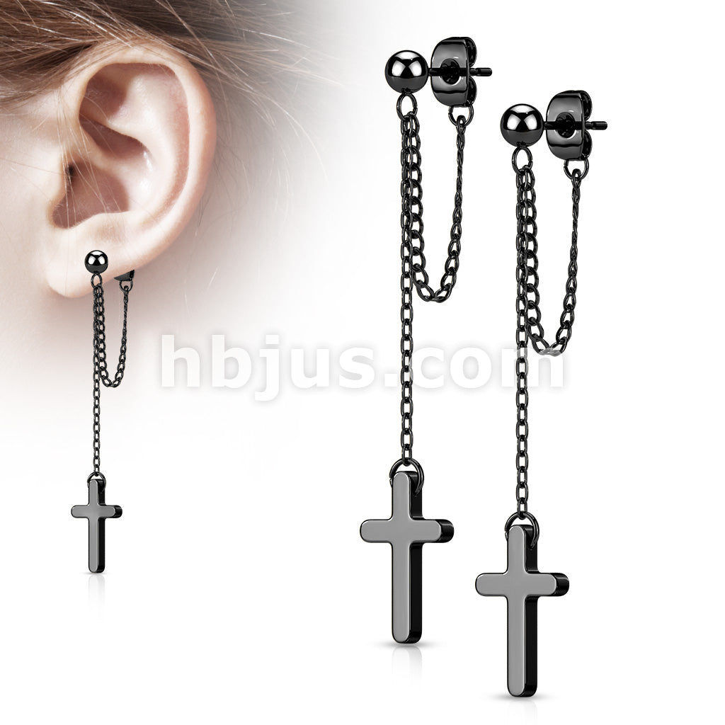 Pair of 316L Surgical Steel Ball Stud Earrings with Chain Link and... - Image 4