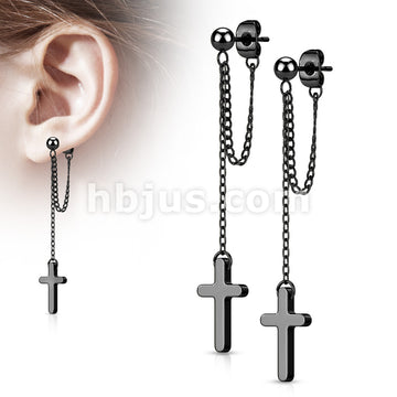 Pair of 316L Surgical Steel Ball Stud Earrings with Chain Link and... - Image 4