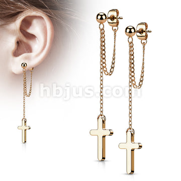 Pair of 316L Surgical Steel Ball Stud Earrings with Chain Link and... - Image 5