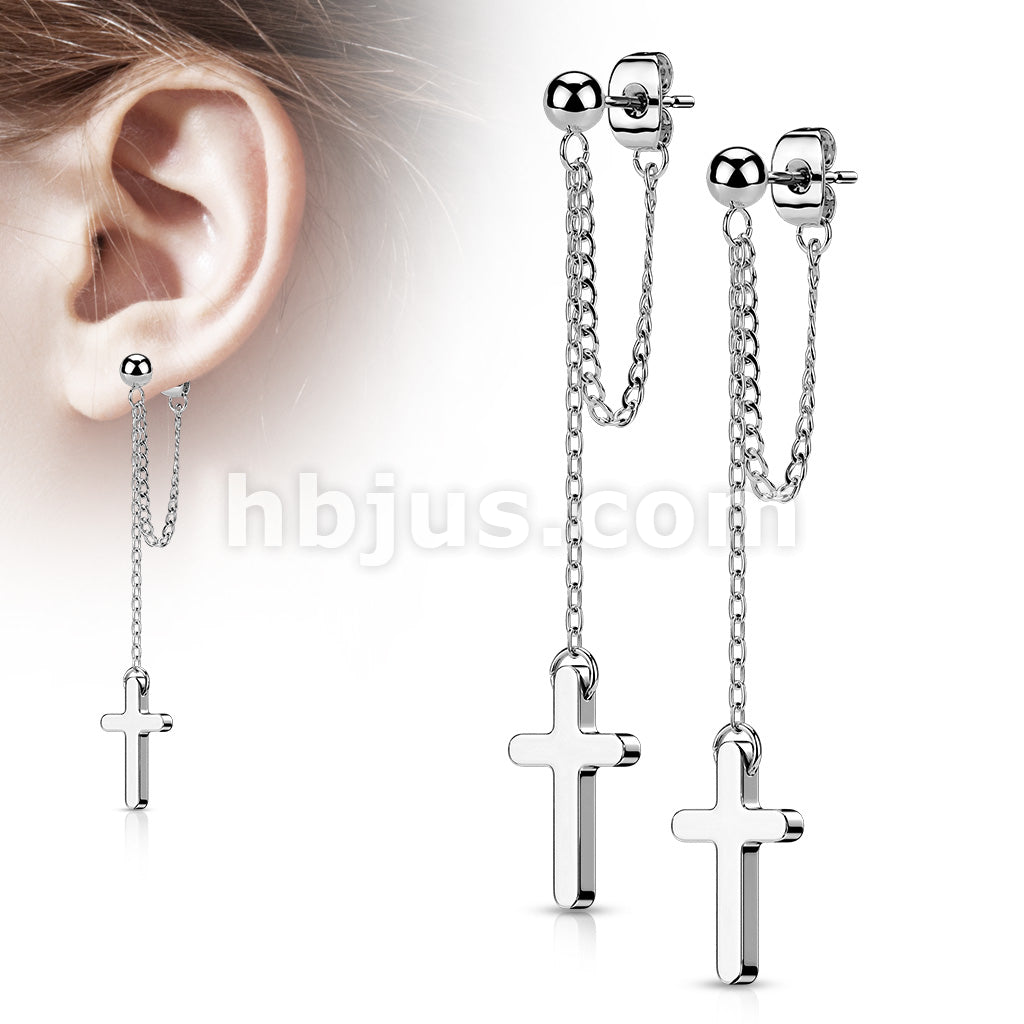 Pair of 316L Surgical Steel Ball Stud Earrings with Chain Link and... - Image 6